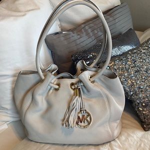 Michael Kors drawstring cream leather tote
